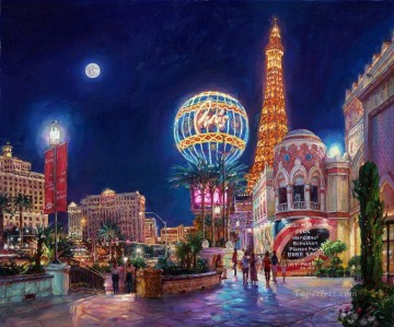 Paisajes Painting - París Las Vegas paisaje urbano escenas de la ciudad moderna noche
